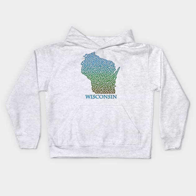 State of Wisconsin Colorful Maze Kids Hoodie by gorff